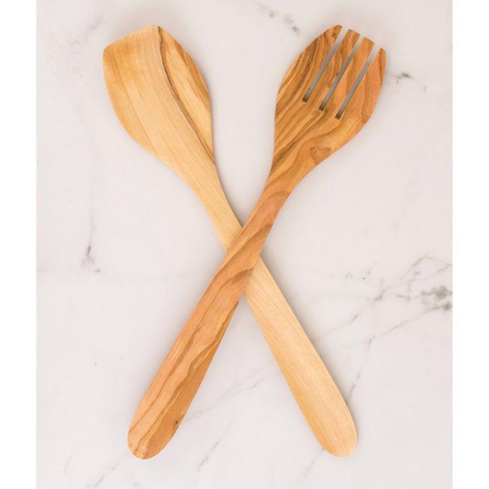 SALAD SET ITALIAN OLIVE WOOD 13"