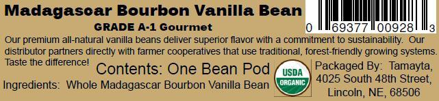 VANILLA BEAN POD ORGANIC FAIR-TRADE 1 POD-