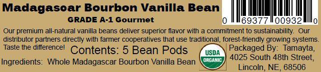 VANILLA BEAN PODS ORGANIC FAIR-TRADE 5 PODS-